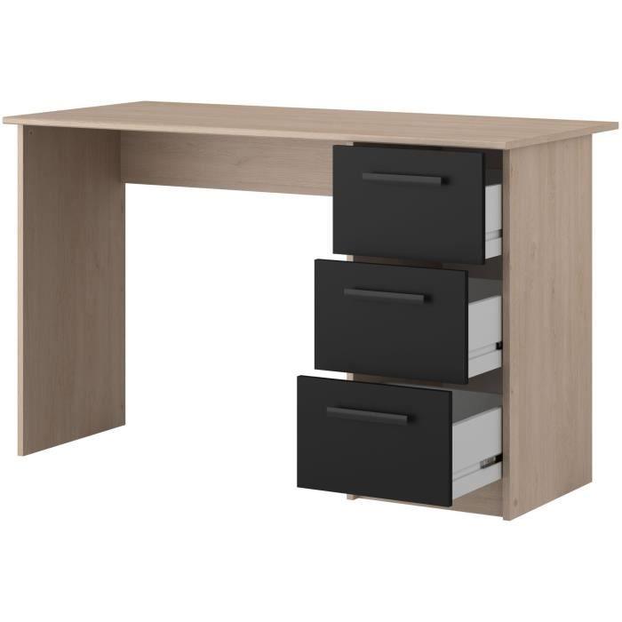 PARISOT Bureau droit 3 tiroirs - Décor chene Brooklyn - L 121,4 x P 55 x H 74.5 cm - ESSENTIELLE - Paloma Tech