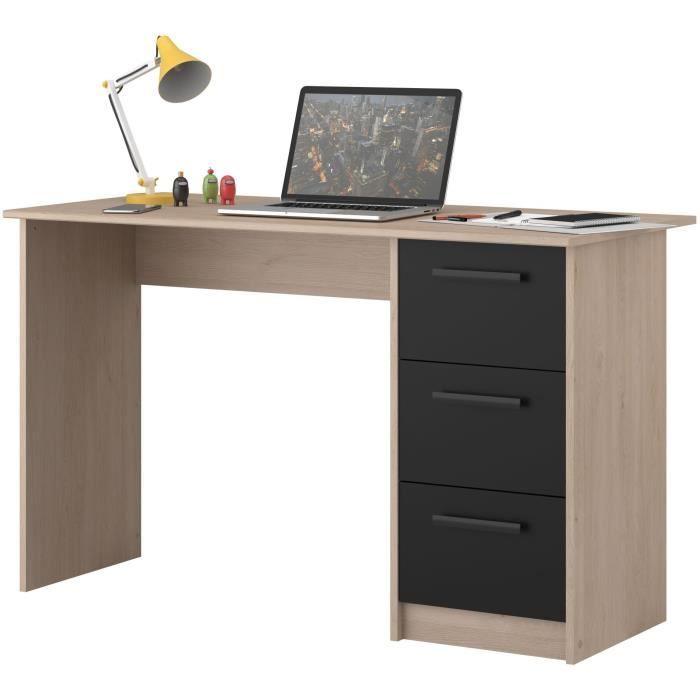 PARISOT Bureau droit 3 tiroirs - Décor chene Brooklyn - L 121,4 x P 55 x H 74.5 cm - ESSENTIELLE - Paloma Tech