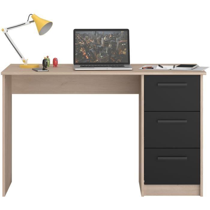 PARISOT Bureau droit 3 tiroirs - Décor chene Brooklyn - L 121,4 x P 55 x H 74.5 cm - ESSENTIELLE - Paloma Tech