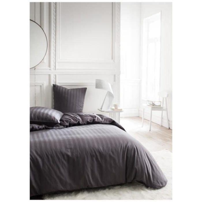 Parrure de lit TODAY Prestige - 220 x 240 cm - 2 personnes - 100% Satin de coton - Fusain - Paloma Tech