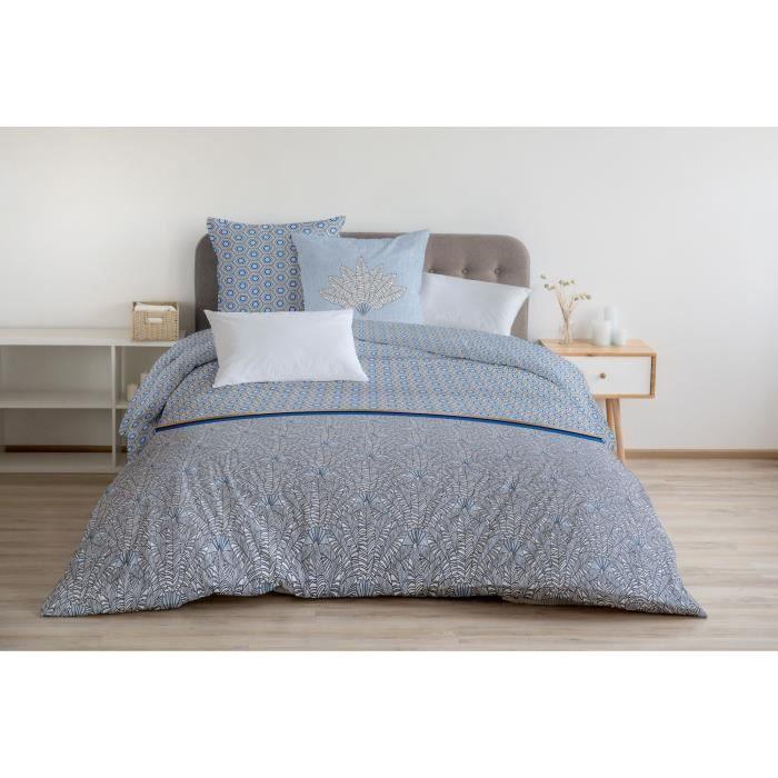 Parure de couette 220x240 cm HOME LINGE PASSION LOUXOR : Housse de couette + 2 taies d'oreiller - 100% Coton 57 Fils - Bleu - Paloma Tech