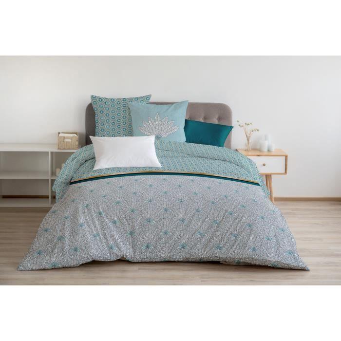 Parure de couette 240x260 cm HOME LINGE PASSION LOUXOR : Housse de couette + 2 taies d'oreiller - 100% Coton 57 Fils - Vert - Paloma Tech