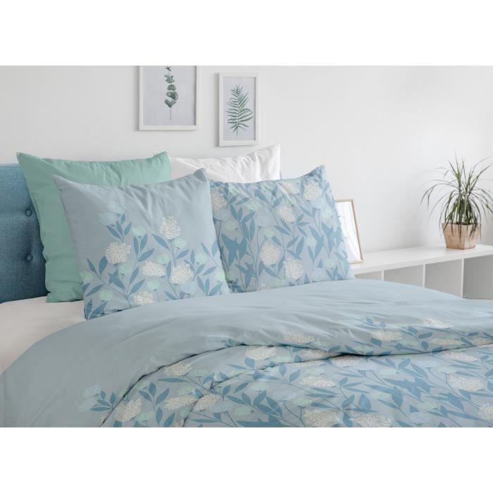 Parure de couette HOME LINGE PASSION Tempete Florale - 3 Pcs - 240 x 260 - 100% Coton 57 Fils - Bleu - Paloma Tech