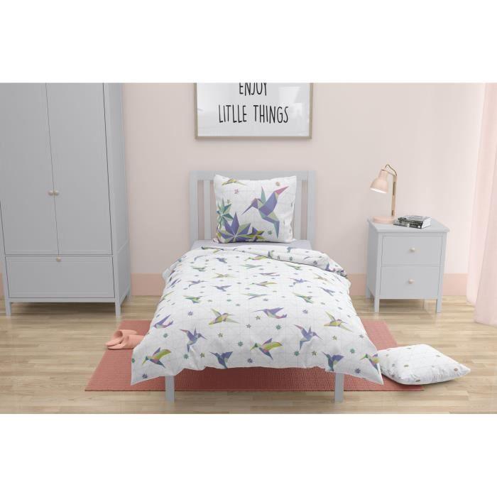 Parure de couette ROUPILLON Paradise - 2 Pcs - 140 x 200 - 100% Coton - Bleu - Paloma Tech