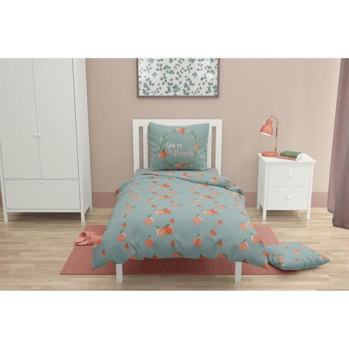 Parure de couette ROUPILLON Peachy - 2 Pcs - 140 x 200 - 100% Coton - Vert - Paloma Tech