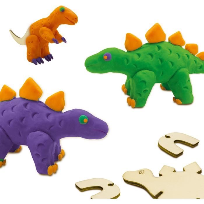 Pâte a modeler - Squelettes de dinosaures en bois - Orange et violet - Pour enfant a partir de 3 ans