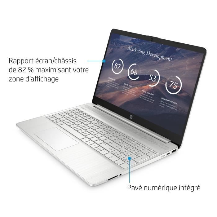 PC Portable HP 15s-eq2083nf - 15,6 FHD - Ryzen 5-5500U - RAM 16Go - Stockage 512Go SSD - Windows 11 - AZERTY