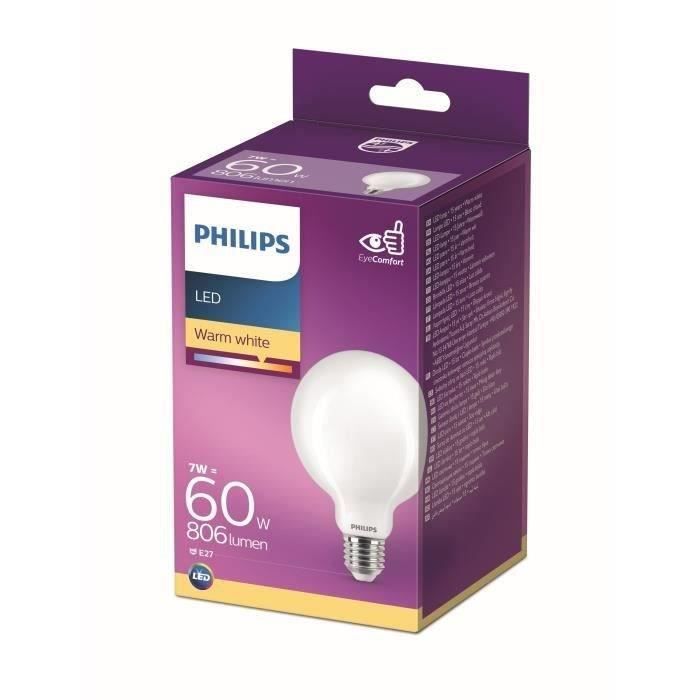 Philips ampoule LED Equivalent 60W E27 Blanc chaud non dimmable verre