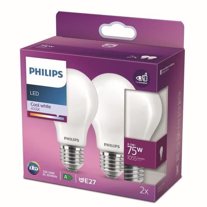 Philips ampoule LED Equivalent 75W E27 Blanc froid non dimmable verre lot de 2