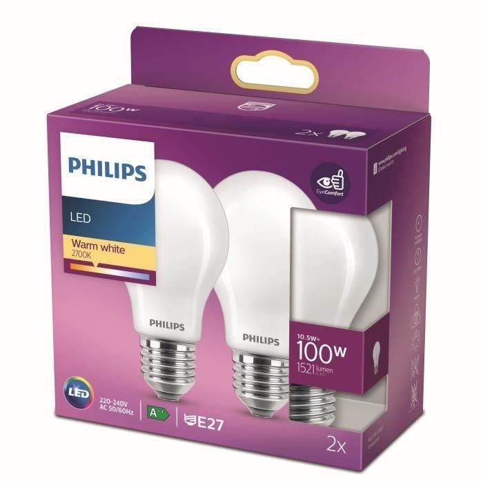 Philips ampoule LED Equivalent100W E27 Blanc chaud non dimmable verre lot de 2