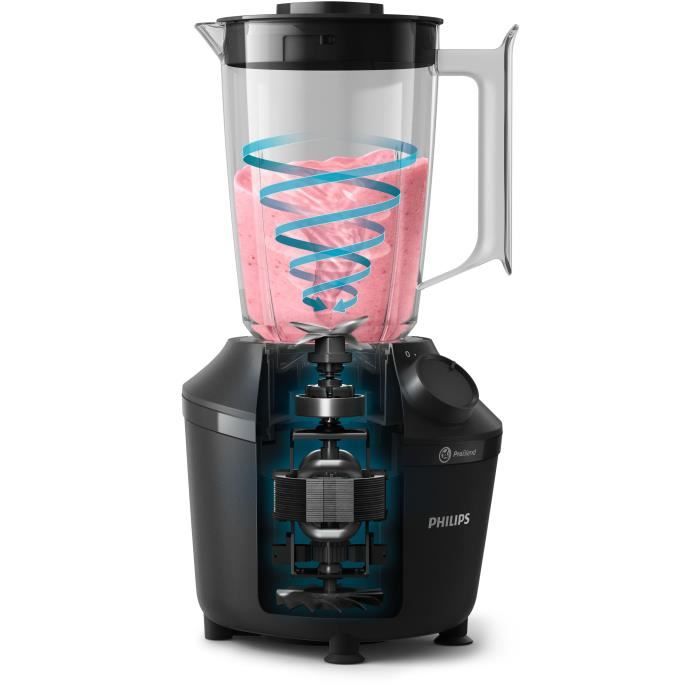 PHILIPS Blender Daily HR2041/41 450W 4 lames ProBlend 4 Bol plastique de 1,9L Gourde 1 vitesse + pulse Noir