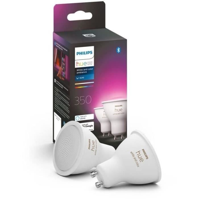 Philips Hue Ampoules LED Connectées White & Color Ambiance GU10 Bluetooth pack de 2 fonctionne avec Alexa Google