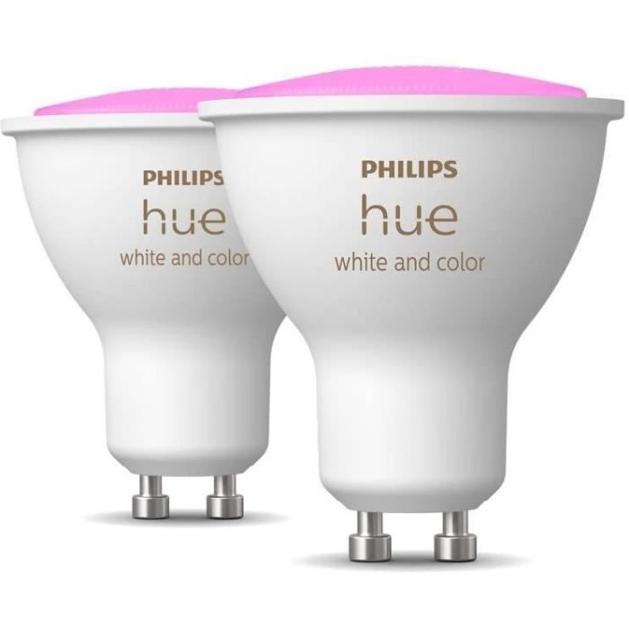 Philips Hue Ampoules LED Connectées White & Color Ambiance GU10 Bluetooth pack de 2 fonctionne avec Alexa Google