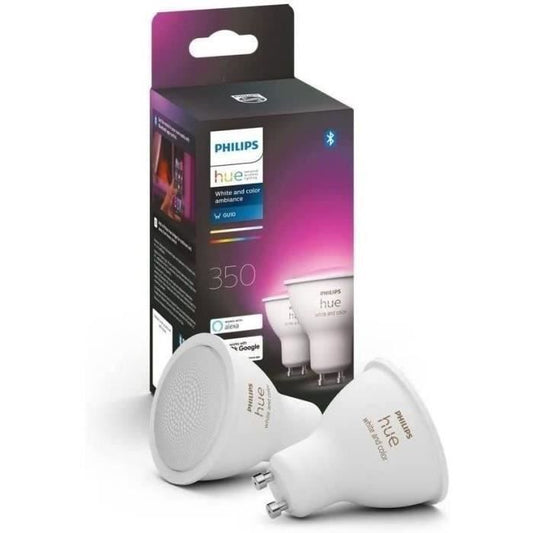 Philips Hue Ampoules LED Connectées White & Color Ambiance GU10 Bluetooth pack de 2 fonctionne avec Alexa Google