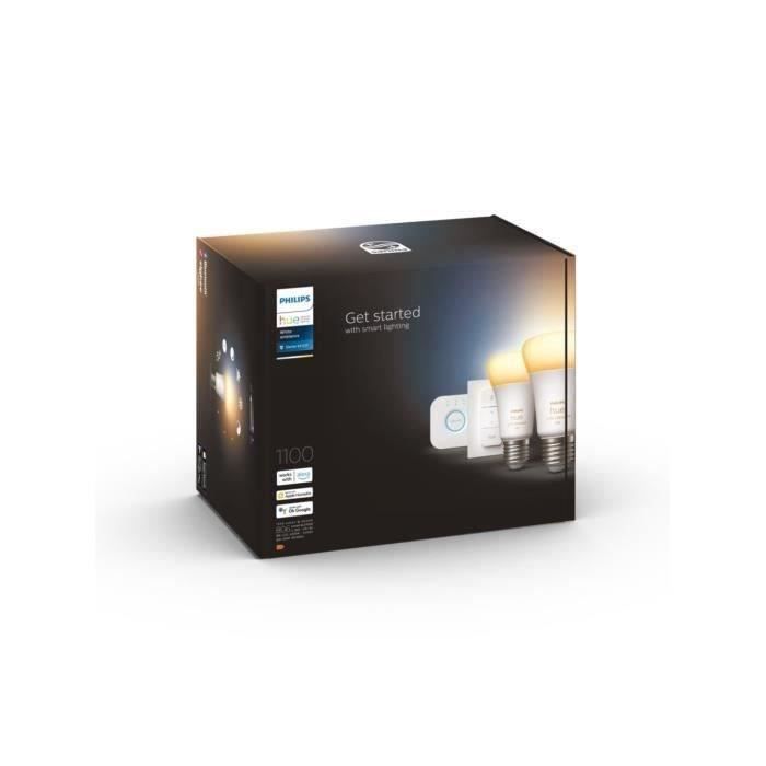 Philips Hue - Kit démarrage ampoule LED connectée White - 10,5W - Lot 2 E27 - Télécommande Hue