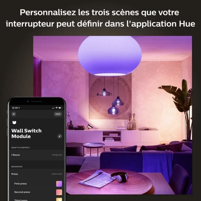 Philips Hue Module d’interrupteur mural Pack de 2 Blanc fonctionne avec Alexa Google Assistant et Apple Homekit