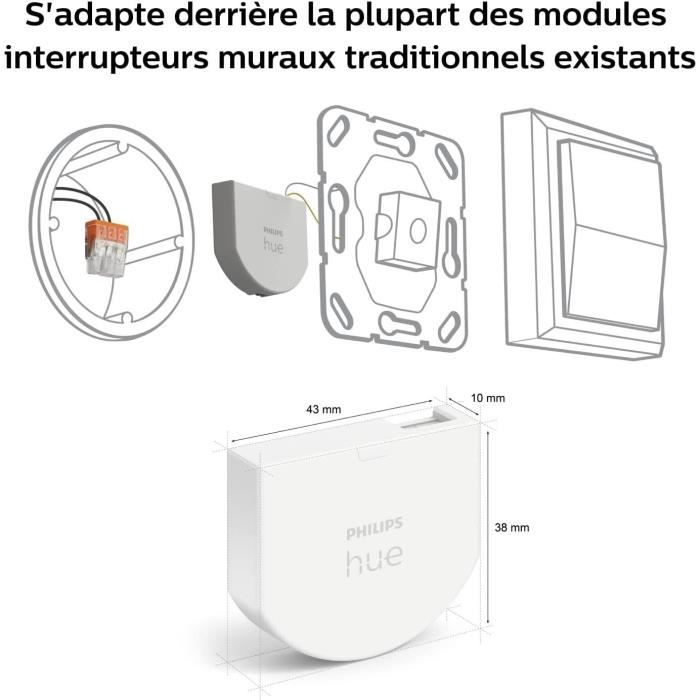 Philips Hue Module d’interrupteur mural Pack de 2 Blanc fonctionne avec Alexa Google Assistant et Apple Homekit