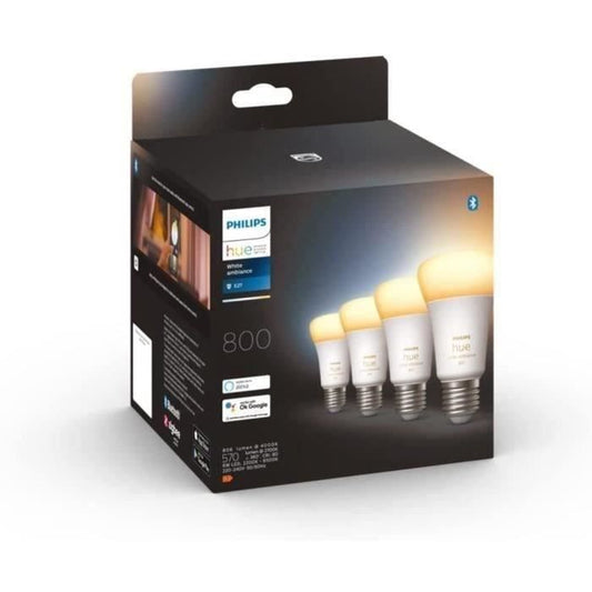 Philips Hue White Ambiance ampoule LED connectée E27 équivalent 60W 800 lumen Pack de 4 compatible Bluetooth