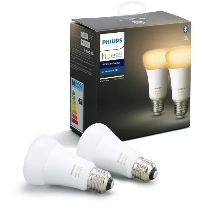 Philips Hue White Ambiance ampoule LED connectée E27 équivalent 75W 1100 lumen compatible Bluetooth pack de 2