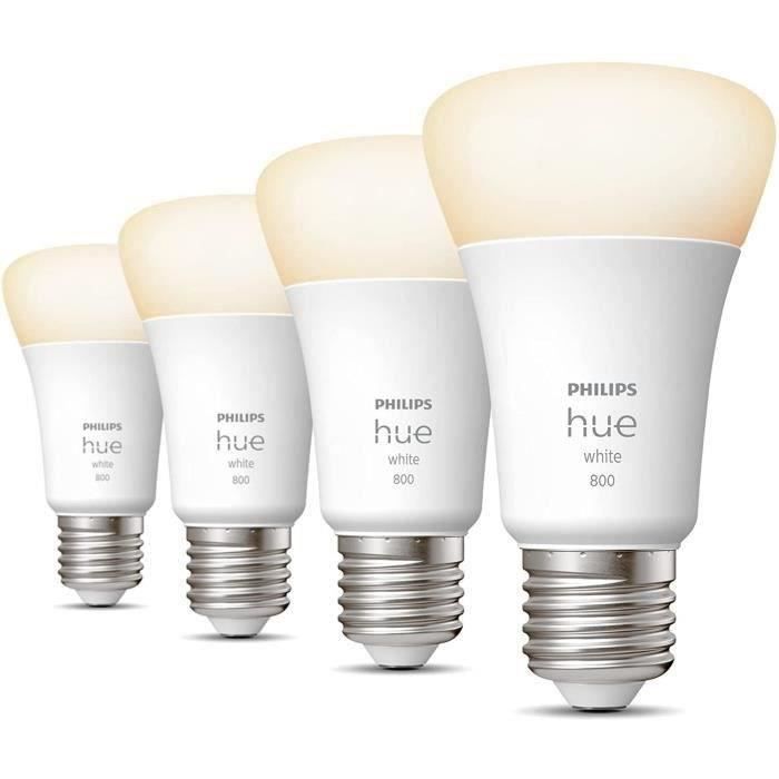 Philips Hue White ampoule LED connectée E27 équivalent 60W 800 lumen compatible Bluetooth Pack de 4