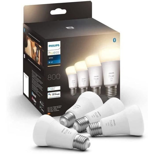 Philips Hue White ampoule LED connectée E27 équivalent 60W 800 lumen compatible Bluetooth Pack de 4