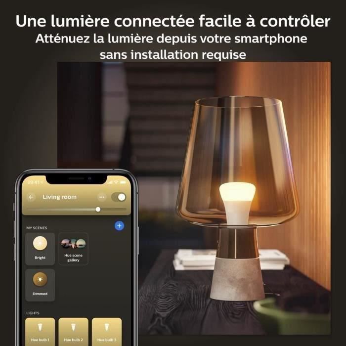 Philips Hue White ampoule LED connectée E27 équivalent 60W 800 lumen compatible Bluetooth Pack de 4