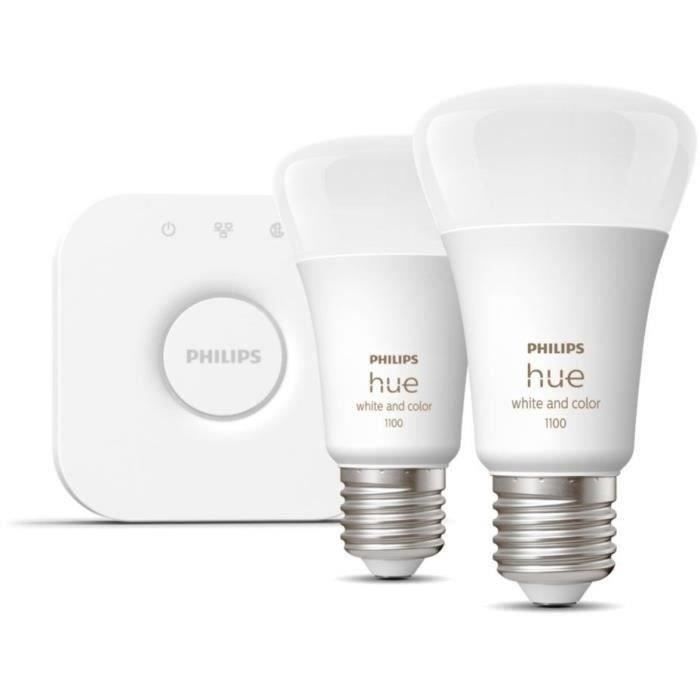 Philips Hue White and Color Ambiance Kit de démarrage 2 ampoules E27 75W Bluetooth fonctionne avec Alexa Google