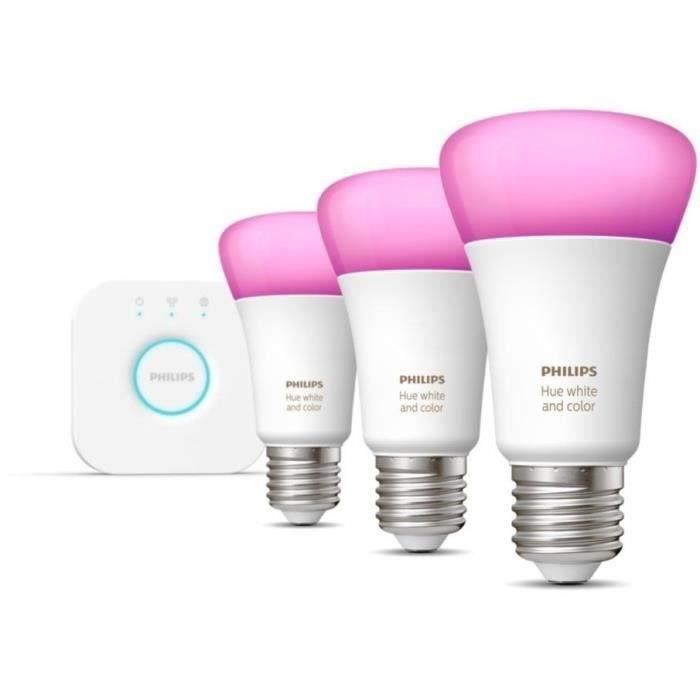 Philips Hue White and Color Ambiance Kit de démarrage 3 ampoules E27 75W Bluetooth fonctionne avec Alexa Google