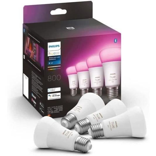 Philips Hue White & Color Ambiance ampoule LED connectée E27 équivalent 60W 800 lumen Pack de 4 compatible Bluetooth