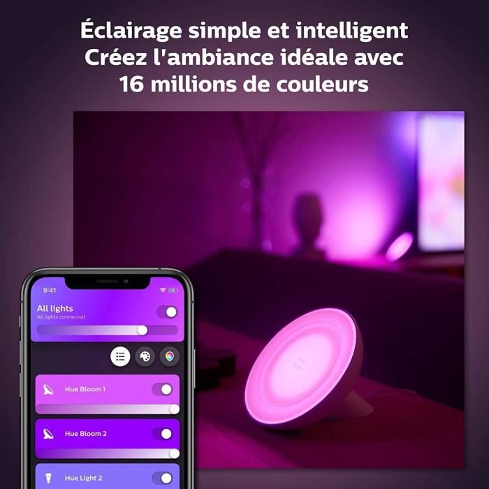 Philips Hue White & Color Ambiance lampe Bloom Noir compatible Bluetooth fonctionne avec Alexa Google et Homekit