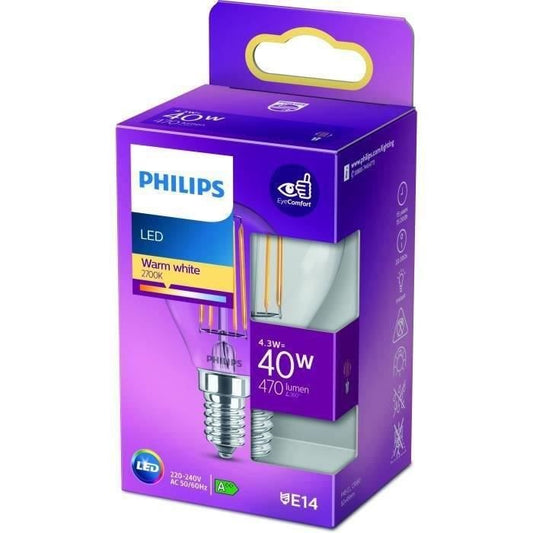 PHILIPS LED Classic 40W Sphérique E14 Blanc Chaud Non Dimmable