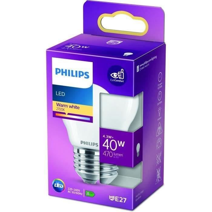 PHILIPS LED Classic 40W Sphérique E27 Blanc Chaud Dépolie Non Dimmable