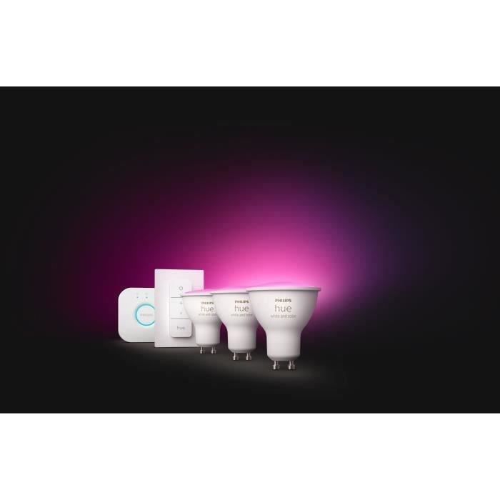 PHILIPS White & Color Ambiance Kit de démarrage ampoule LED connectée GU10 - Pack de 3