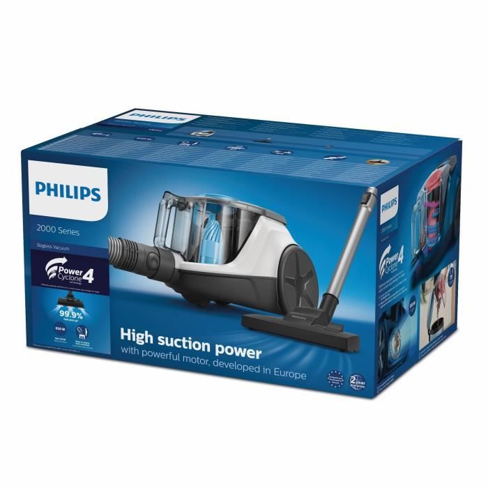 PHILIPS XB2122/09 Aspirateur sans sac Series 2000 - 850W - PowerCyclone 4 - 77dB - Blanc et bleu