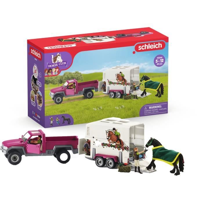 Pick-up avec remorque pour cheval coffret figurines schleich avec 38 éléments dont 1 cheval inclus Schleich 42346