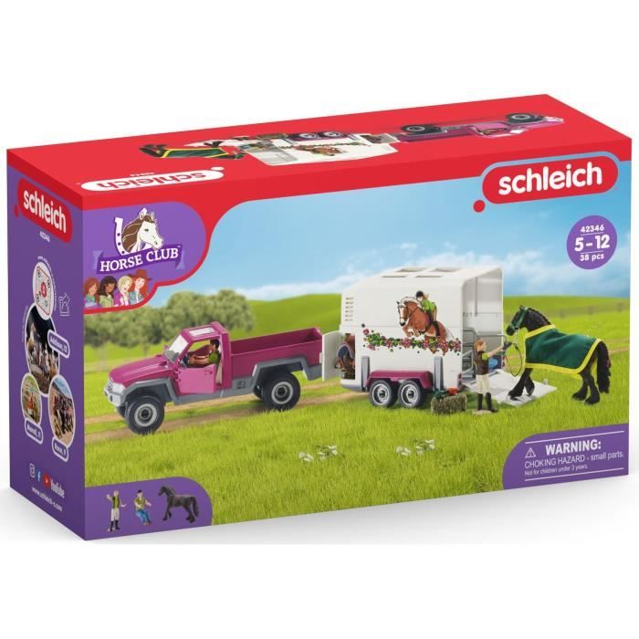 Pick-up avec remorque pour cheval coffret figurines schleich avec 38 éléments dont 1 cheval inclus Schleich 42346