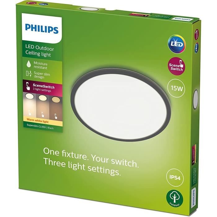 Plafonnier LED Philips SuperSlim 15W Noir IP54 pour extérieur PHILIPS