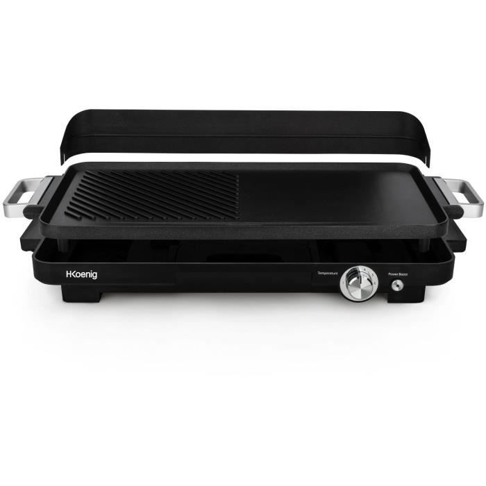 Plancha double zones HKoeNIG GRX330 - 50x25cm - 1800W avec revetement anti-adhésif et fonction turbo zone grill