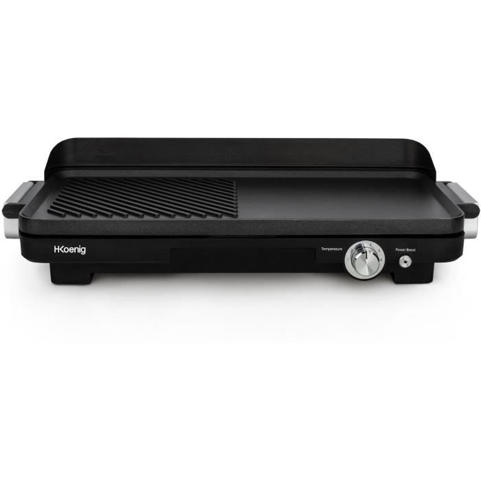 Plancha double zones HKoeNIG GRX330 - 50x25cm - 1800W avec revetement anti-adhésif et fonction turbo zone grill