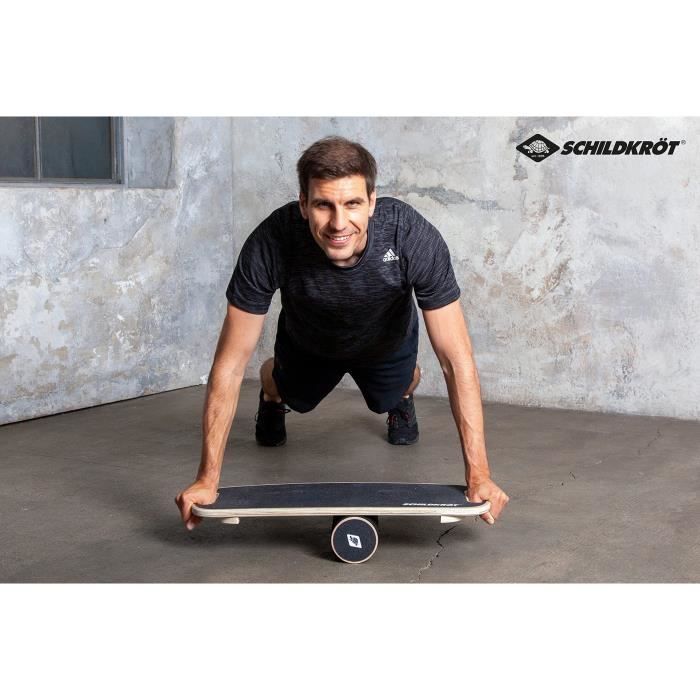 Planche d’équilibre - Fitness - SCHILDKRÖT - Antidérapant - Diametre 11 cm - 73,5 x 28 cm - WOODEN BALANCE BOARD