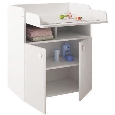 POLINI KIDS AMELI Commode a langer POLSKA 2 portes avec plan rabattable blanc - Paloma Tech