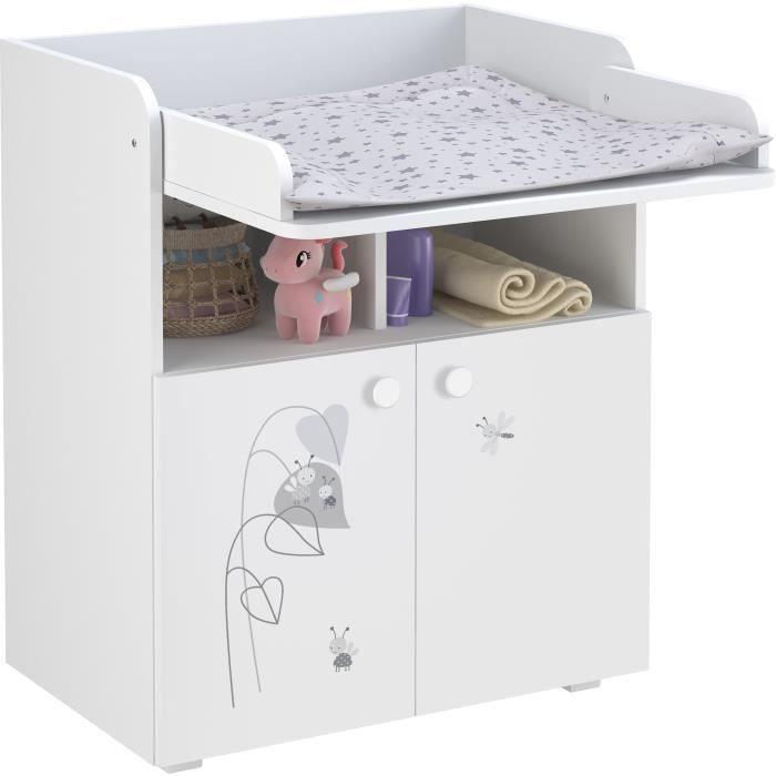 POLINI KIDS AMIS ZEN Commode a langer POLSKA 2 portes avec plan rabattable blanc - Paloma Tech