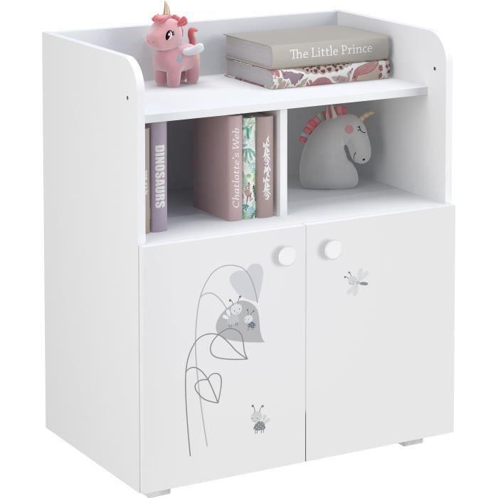 POLINI KIDS AMIS ZEN Commode a langer POLSKA 2 portes avec plan rabattable blanc - Paloma Tech