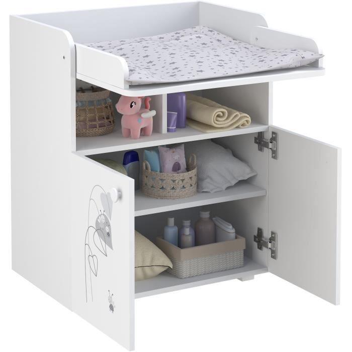 POLINI KIDS AMIS ZEN Commode a langer POLSKA 2 portes avec plan rabattable blanc - Paloma Tech