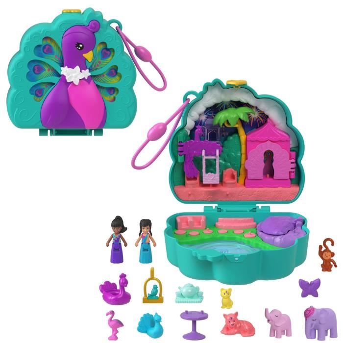 Polly Pocket-Le Jardin du Paon-Coffret 2 mini-figurines et animaux HWN97