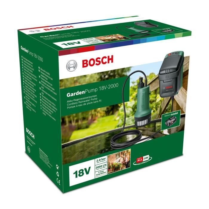 Pompe a eau de pluie - Bosch - GardenPump 18V-2000 - Sur batterie - Jet puissant - Fonction minuterie BOSCH