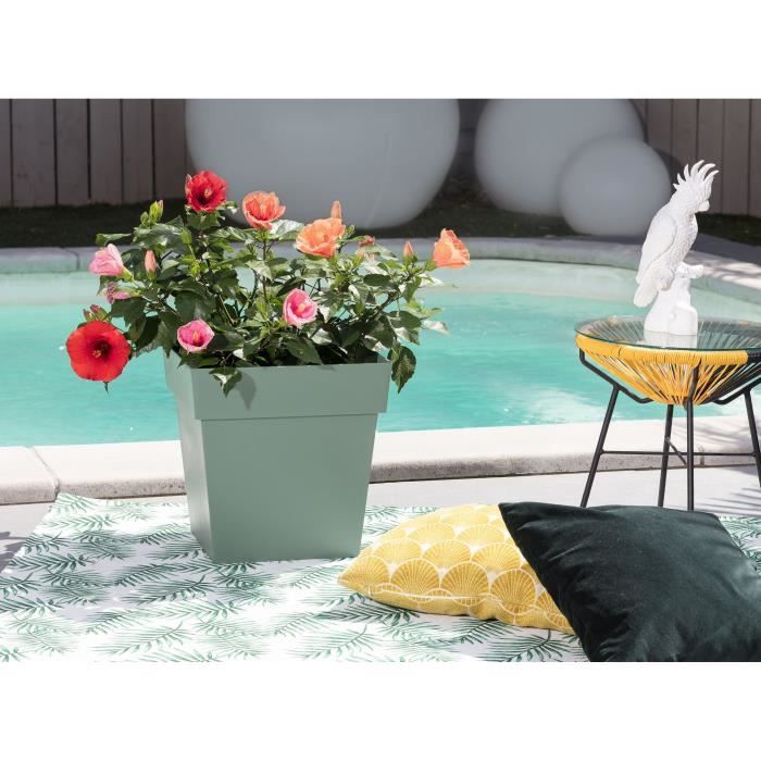 Pot de fleur carré Toscane - EDA PLASTIQUE - 32 x 32 x H 32 cm - 22 L - Vert laurier EDA PLASTIQUE