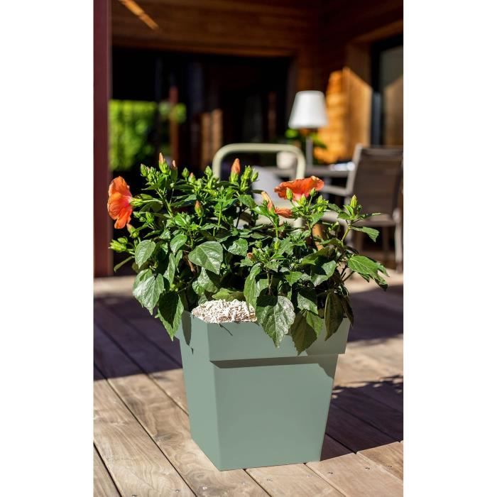 Pot de fleur carré Toscane - EDA PLASTIQUE - 32 x 32 x H 32 cm - 22 L - Vert laurier EDA PLASTIQUE