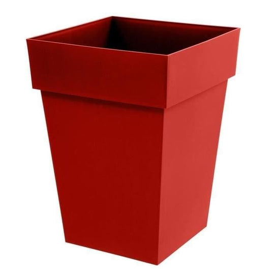 Pot de fleur carré Toscane - EDA PLASTIQUE - 39 x 39 x H 53 cm - Résistant gel et UV - Rouge rubis EDA PLASTIQUE