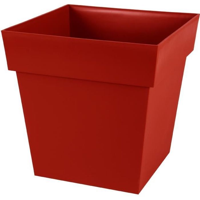 Pot de fleur carré Toscane - EDA PLASTIQUE - Rouge rubis - 38 L - 39x39xH39cm EDA PLASTIQUE